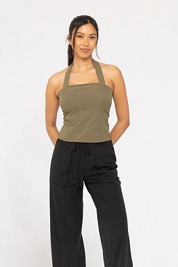 Adjustable Ripstop Halter Top Ivy green