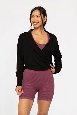 Ballet Chic Ribbed Wrap Top Black