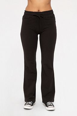 Cotton Blend Foldover Flared Leggings Black