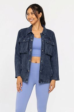 Cotton Blend Mineral Wash Shacket Denim