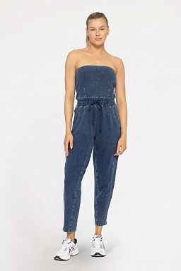 Cotton Blend Strapless Tapered Leg Denim