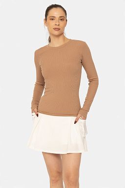 Essential Long-Sleeved Micro-Ribbed Athleisure Top Mocha 25