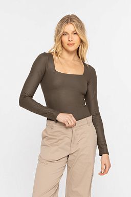 Long Sleeve Square Neck Bodysuit Dark olive