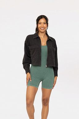 Mineral Wash Boxy Cropped Cotton Jacket Black