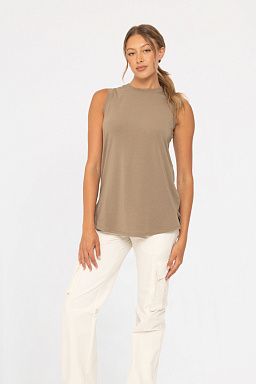 Notched Sleeveless Flowy Tank Top Warm grey