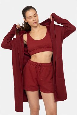 Open Front Longline with Fleece Lining Red velvet