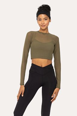 Sheer Mesh Long Sleeve with Lining Ivy green