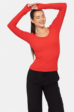 Slim Fit Scoop Neck Long Sleeve Top Cherry